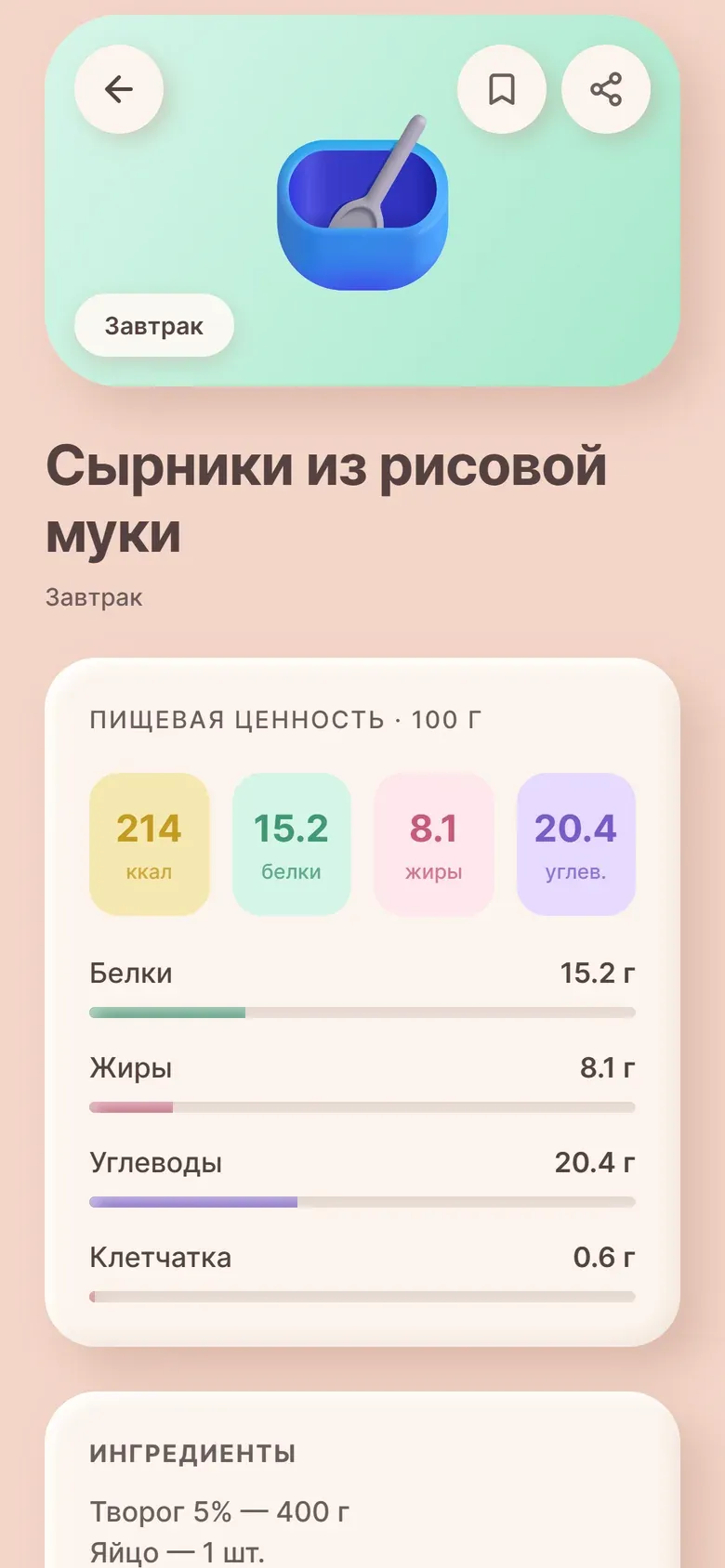 Карточка рецепта: сырники из рисовой муки и пищевая ценность